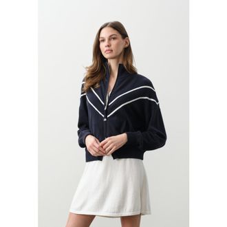 Naked Cashmere Magda Cotton Cashmere Track Jacket in Navy/ecru at Nordstrom, Size X-Small