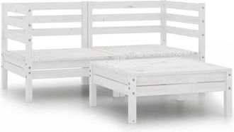vidaXL 3 Piece Garden Lounge Set White Solid Pinewood Vidaxl