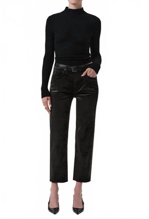 Citizens Of Humanity Delfina High Rise Straight Velvet Pants In Olive Leaf