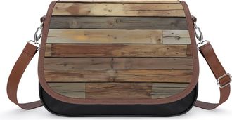 Generic Wooden Planks Crossbody Bags for Women Fashion Leather Shoulder Handbags With Adjustable Strap