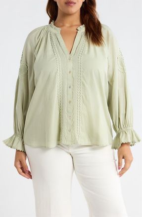 Liverpool L.A. Rickrack Front Button Cotton Top in Matcha at Nordstrom, Size 2 X