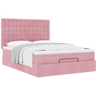 vidaXL Estructura Cama Otomana Colchones Terciopelo Rosa 140x200cm Vidaxl