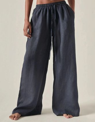 James Lakeland Womens Navy Pure Linen Trousers - Black - Size: 20