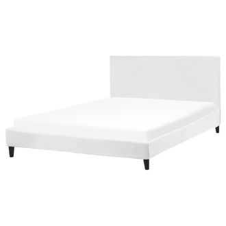 Beliani Beliani - Cama Tapizada En Terciopelo Blanco 160 X 200 Cm Marco De Listones Estilo Contempor&aacute;neo Fitou