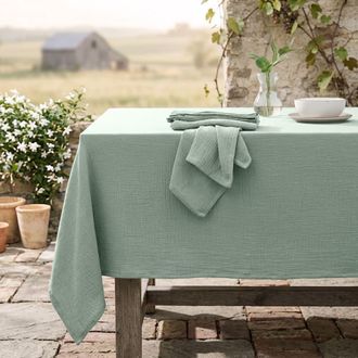 Febronie Mantel + 8 servilletas algod&oacute;n 150x300 verde celad&oacute;n