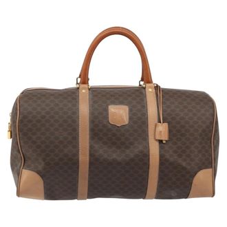 Celine Vintage Duffle Macadam Coated Canvas Brown Pvc Handbag (Pre-Owned)
