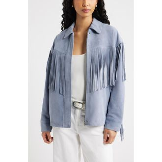 Open Edit Fringe Suede Jacket in Blue Umbra at Nordstrom, Size Xx-Small