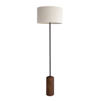 Brightech Oren 60 LED Floor Lamp with Pleated Fabric Drum Shade and Wood Base, Bulb Included