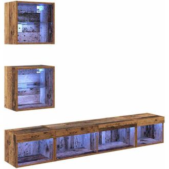 vidaXL TV Wall Units with LED Wall-mounted 5 pcs Old wood 100 x 30 x 30 cm vidaXL