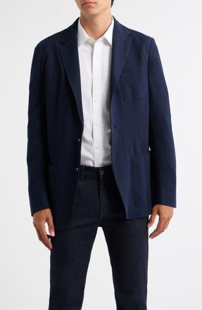 Canali Trim Fit Navy Knit Cotton Blend Blazer at Nordstrom, Size 43 Us