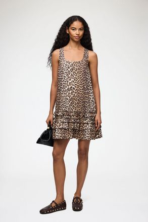 Ganni Mixed Leopard Cotton Poplin Mini Dress - Size 32 Organic