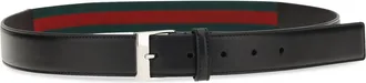Gucci Mens Square Buckle Belt Black-Vrv Calf Leather Bos Taurus E Braces Black/vrv