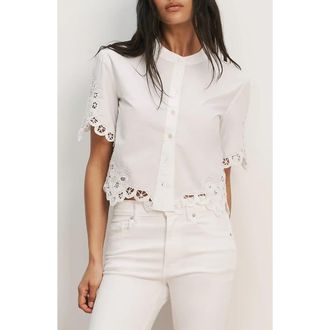 Veronica Beard Aleck Eyelet Embroidery Button-Up Top in White at Nordstrom, Size 12
