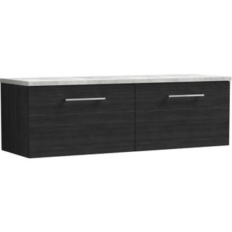 Nuie Nuie Arno Wall Hung 2-Drawer Vanity Unit with Bellato Grey Worktop 1200mm Wide - Charcoal Black Woodgrain
