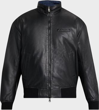 Avirex Men & apos;s Reversible Nylon to Napa Leather Track Jacket