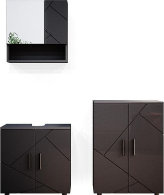 Vicco Conjunto De Muebles De Ba&ntilde;o Irma, Antracita Alto Brillo, 3 Piezas, Con Mueble Bajo 60 Cm