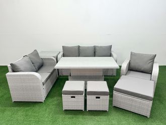 Fimous Patio PE Wicker 9 Seater Outdoor Rattan Furniture Sofa Sets w/ Adjustable Lifting Dining or Coffee Table Reclining Chair Loveseat Sofa 3