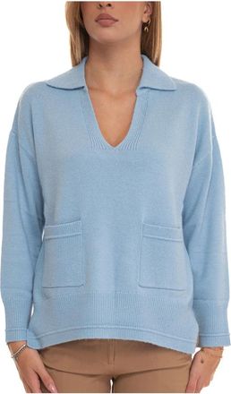Suncoo Gezellige Pullover met Polokraag - Dames - V-hals truien - Blauw - M - Wol - Truien & Vesten