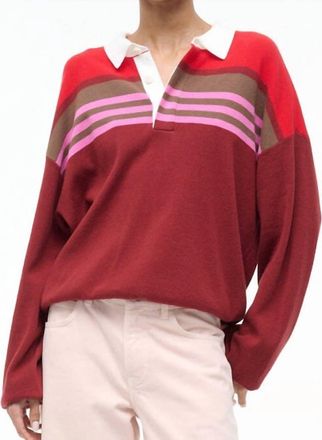 Staud Sail Polo Knit Top In Cardinal Stripe