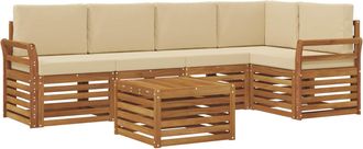 vidaXL Conjunto De Sof&aacute;s De Exterior 6 Uds. Natural Y Beige Poli&eacute;ster Vidaxl