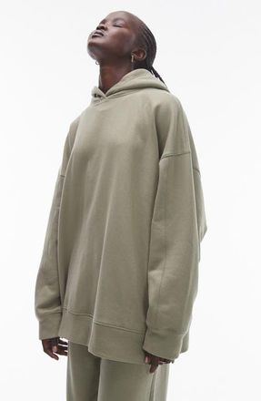 Topshop Premium Oversize Hoodie in Khaki at Nordstrom, Size Large
