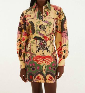 Farm Rio Artsy Surreal Land Mini Dress In Beige