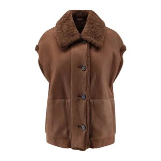 Brunello Cucinelli Shearling Mouwloze Jas - Dames - Jassen - Bruin - Maat: M