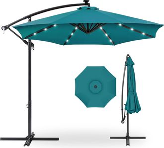 Best Choice Products 10ft Solar LED Offset Hanging Outdoor Market Patio Umbrella w/ Adjustable Tilt