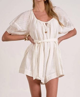 Elan Eyelet Tie Front Romper In White