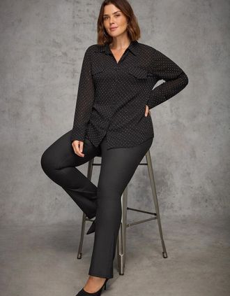 Live Unlimited London Womens Black All-Over Embellishment Button Through Shirt - Size: 26