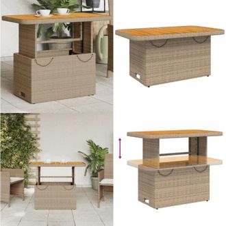 vidaXL Tavolo da Giardino Beige 90x55x71cm Polyrattan e Legno Acacia - Tavolo da esterno - Tavolo in rattan
