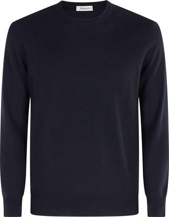 KANGRA Blue Round Neck Smooth Knit Wool Sweater