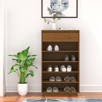 vidaXL Armario Zapatero Madera Maciza De Pino Marr&oacute;n Miel 60x34x105 Cm Vidaxl