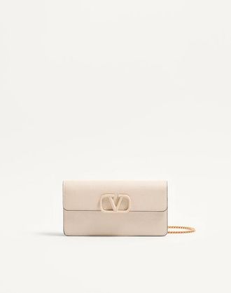 Valentino Garavani Portafoglio Con Catena Vlogo Signature in Vitello Granato Donna LIGHT IVORY UNI