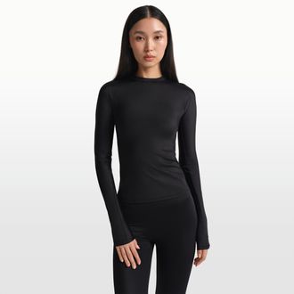Nike Womens SKIMS Shine Long-Sleeve Crew-Neck Top in Black | TPLST3249-OBD