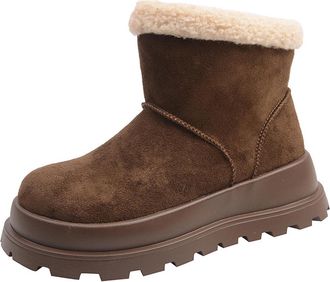 Generic Coffee Womens Fashion Snow Boots Round Toe Thick Bottom Flat Design Cozy for Indoor and Outdoor Activities Lightweight for All-Day Use Breathable Mate