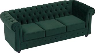Vente-Unique Sof&aacute; 3 plazas de terciopelo verde CHESTERFIELD