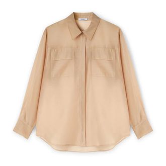 Motivi Overhemden, Dames, Beige, 2Xl, Organza, Organza shirt met zakken