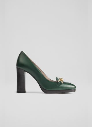 L.k. Bennett Womens Attley Closed Courts,Dark Green Leather - Size UK 6