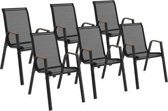 IDMarket Set Di 6 Sedie Da Giardino Impilabili Noumea In Metallo E Textilene, Nero E Legno