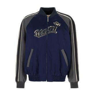 Marni Bomber Jackets, male, Blue, Size: M Embroidered Logo Bomber Jacket