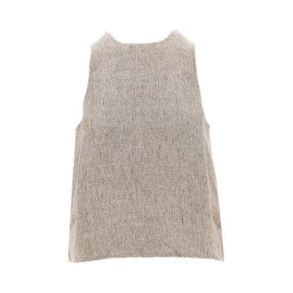 Emporio Armani Linen top with faux leather detail Woman 40