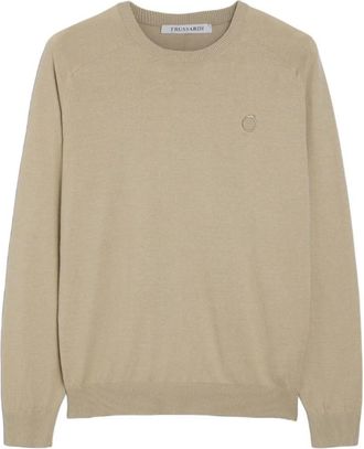 Trussardi Ronde hals T-shirt - Heren - Ronde hals truien - Beige - 2XL - Katoen - Truien & Vesten