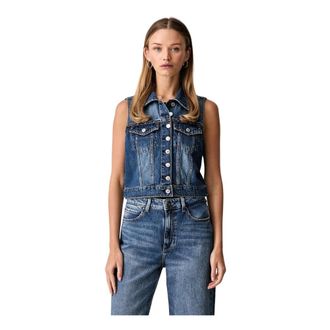 Guess Jassen, Dames, Blauw, XL, Denim, Studded Denim Vest