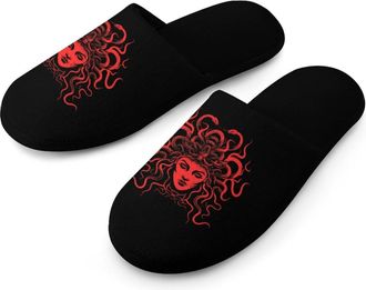 Generic Red Medusa Head Warm Mens Slippers Slip On Soft Fleece House Shoes Winter Indoor Outdoor