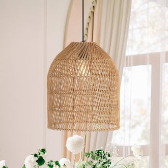 Jonathan Y Designs Koda 13 1-Light Farmhouse Coastal Bohemian Rattan 180 Cord Plug-In or Hardwired LED Pendant