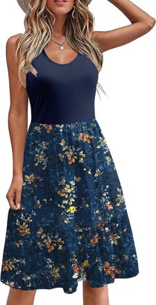Zeagoo Summer Dresses for Women Casual Going Out Dress Loose Fitting Floral T-Shirt Dress Navy Blue XL
