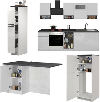 Dmora Dmora Cucina Bastien Bianco Lucido Modulabile 29 Ripiani, Cucinino 3 Cassetti Elettrodomestici Non Inclusi, Made In Italy