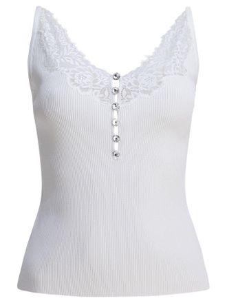 Self Portrait Ribbed Tank Top With Lace Neckline