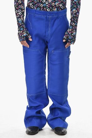 Off-white Pantaloni Relaxed Fit in Misto Seta con Cuciture a Vista Off-White